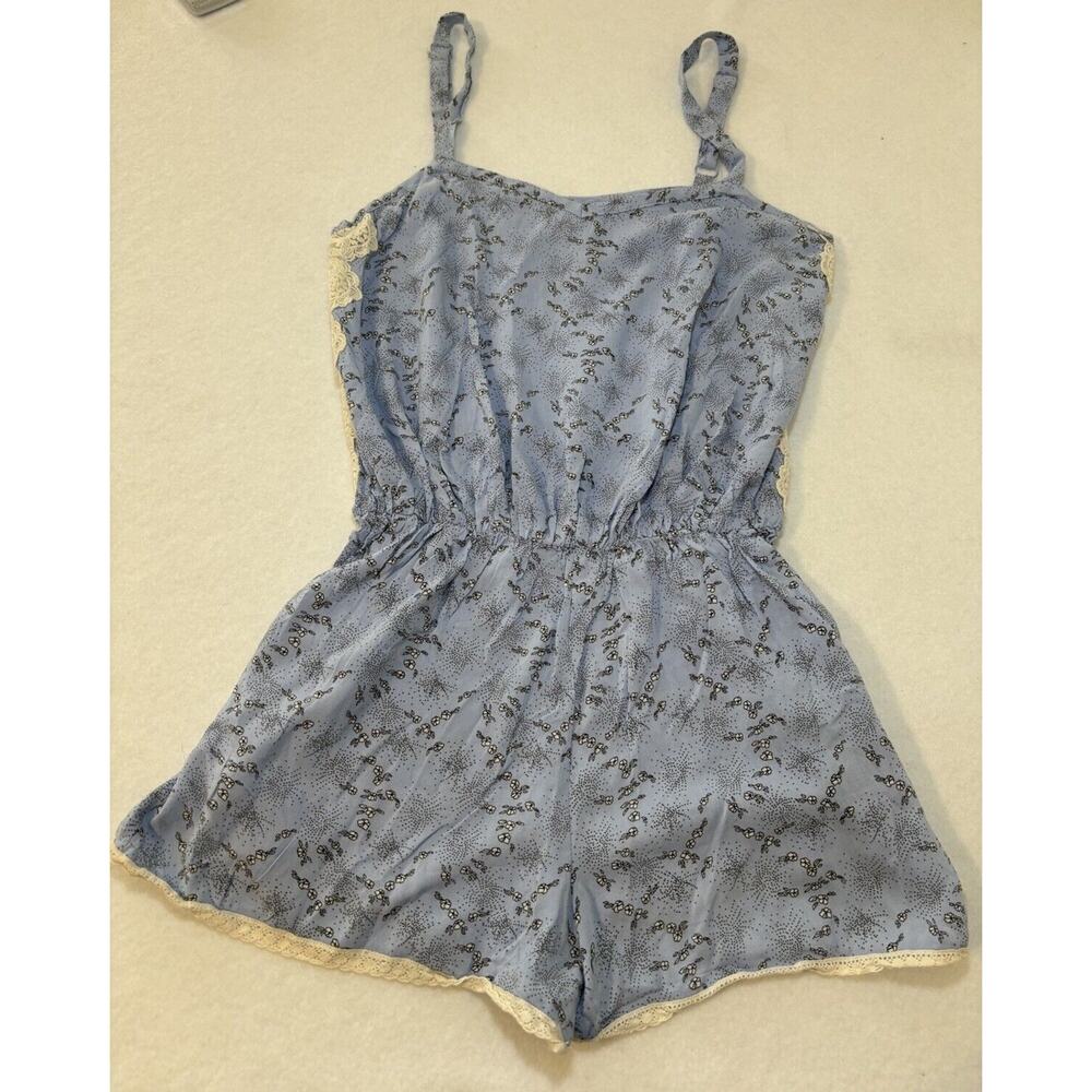 Pins And Needles‎ Blue Romper with Lace Pockets Women’s Small Boho Cottagecore